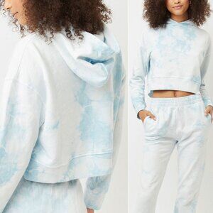 Frankies Bikinis Burl Sweatshirt Cotton Fleece Hoodie Blue Tie Dye